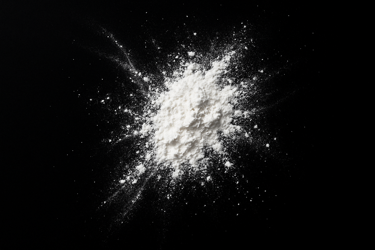 white powder with black backround